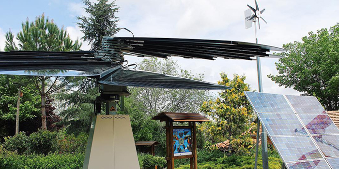 Closed SmartFlower Solar Panel Stand Outside a Public Park
