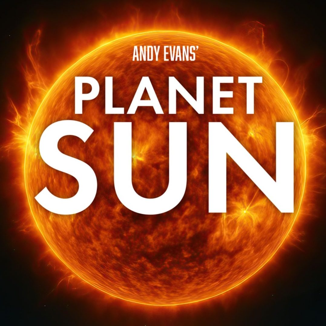 Brightly glowing sun with fiery edges featured in bold poster for Planet Sun documentary