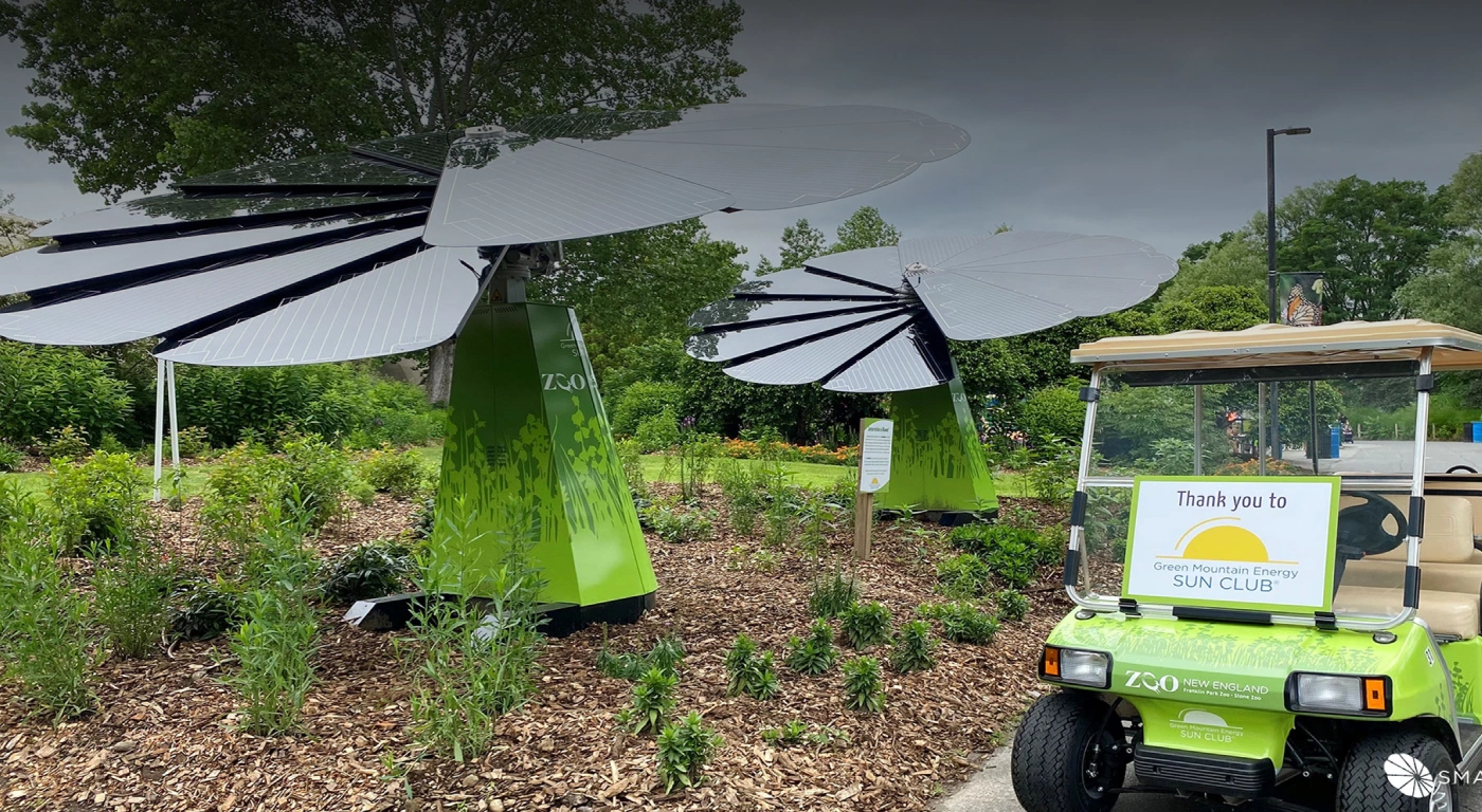 Eco-friendly zoo installation with solar SmartFlowers and sponsorship from Green Mountain Energy